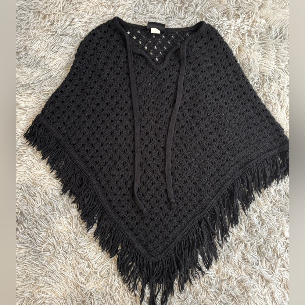 Anchor Blue Black Knit Poncho